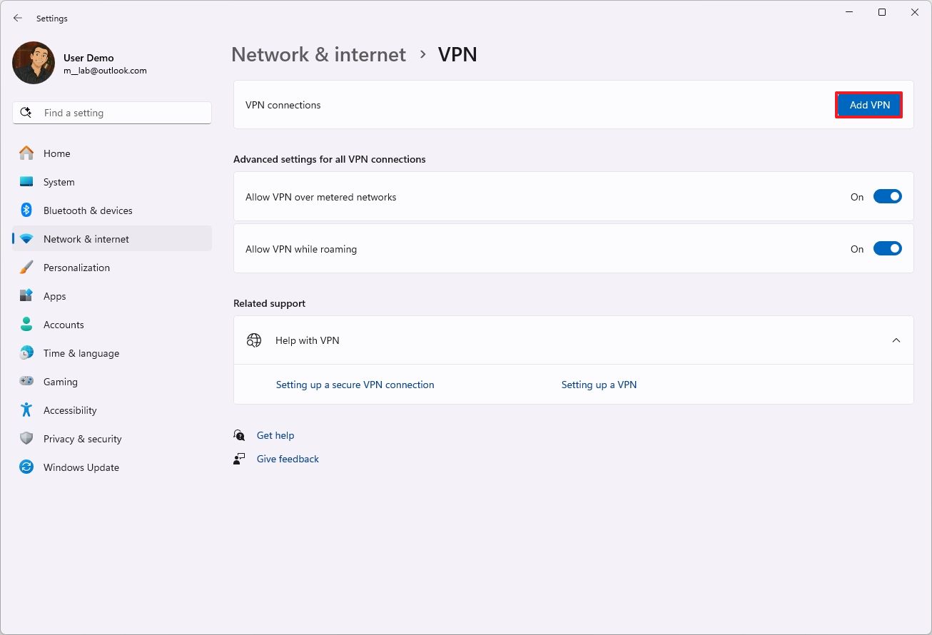 Create VPN connection