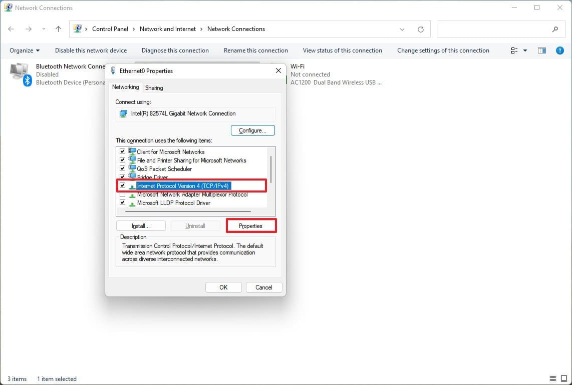Control Panel IPv4 settings