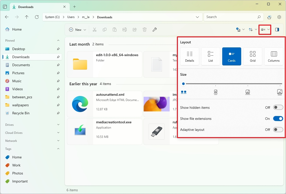 Files App layout options