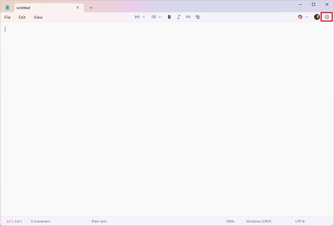 Open Notepad Settings