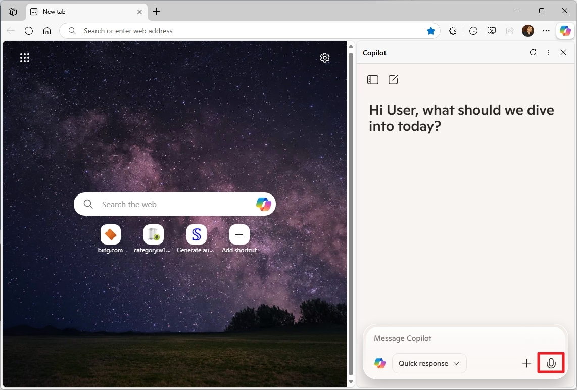 Microsoft Edge open Copilot Vision