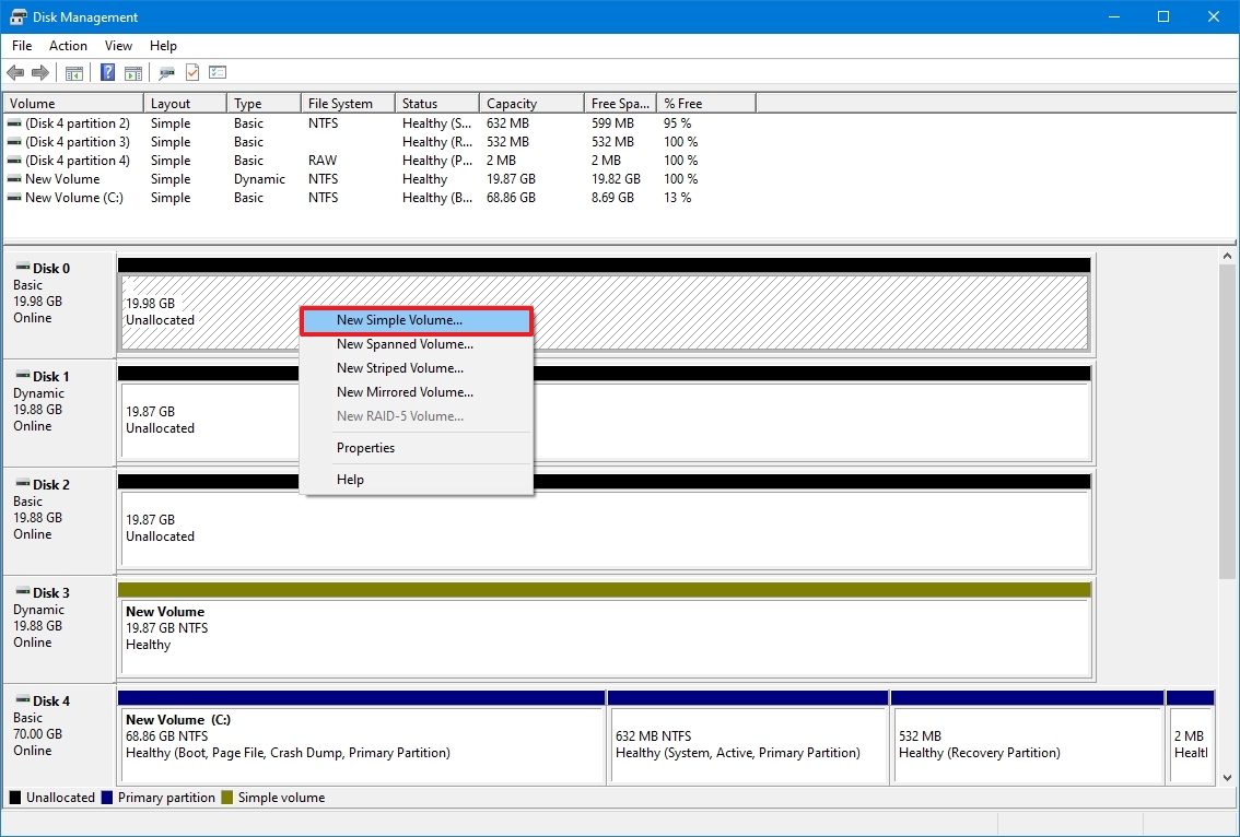Disk Management New Simple Volume