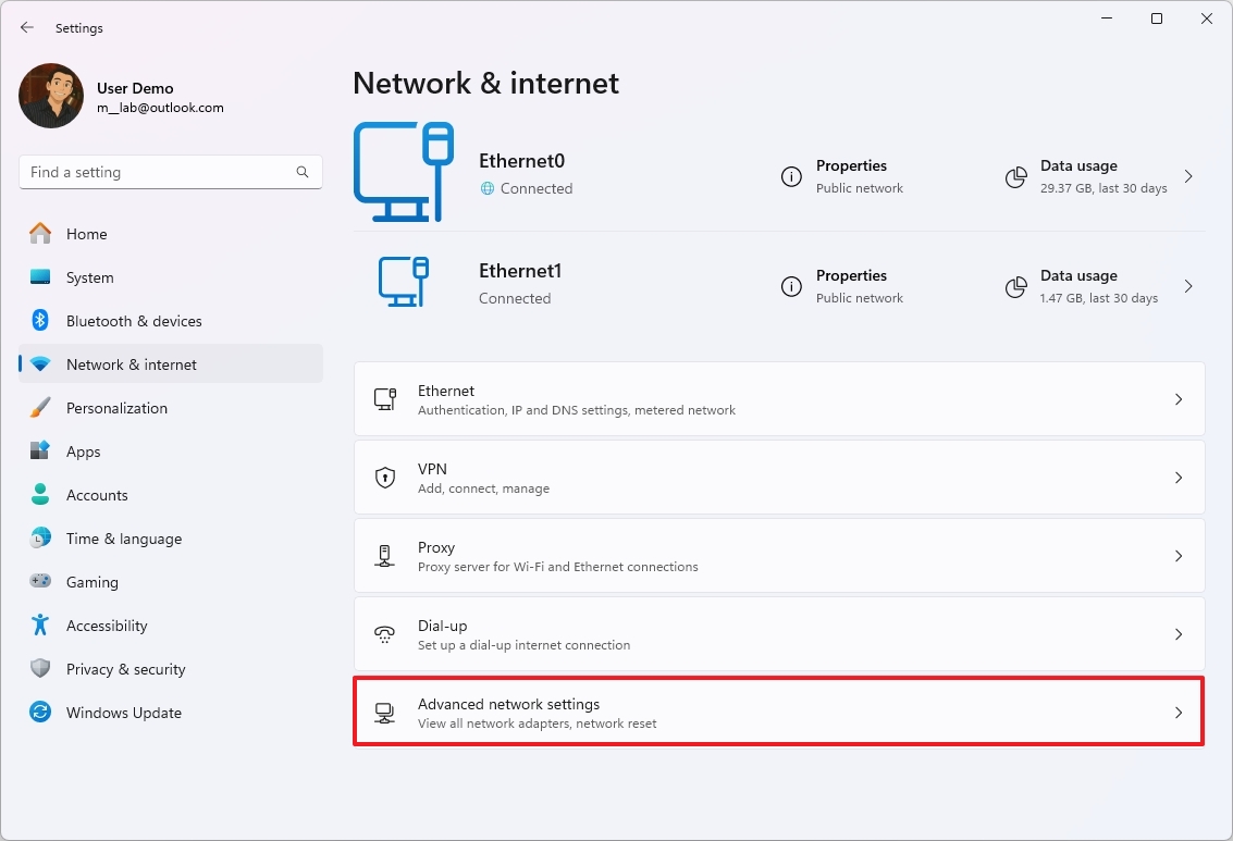 Advanced network settings