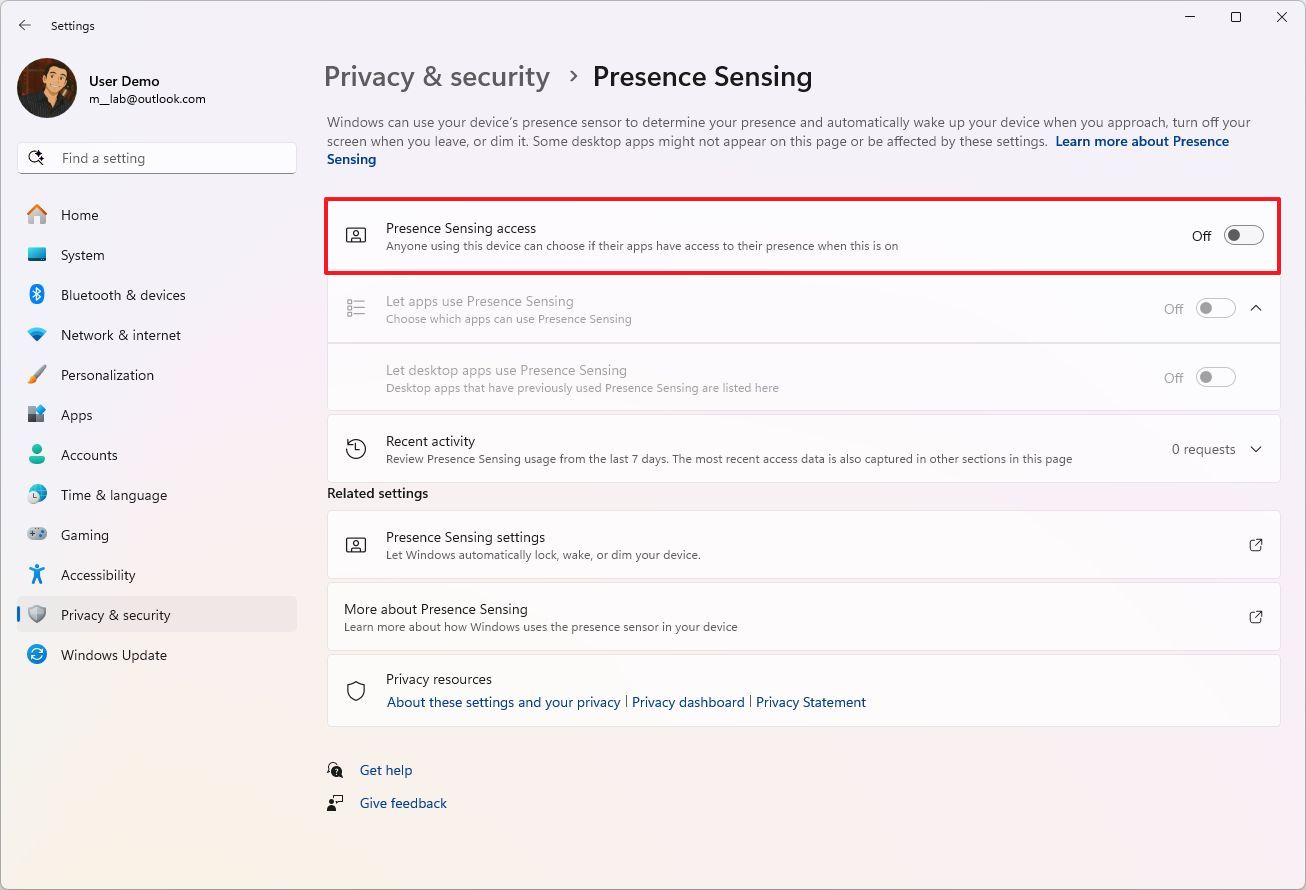 Disable Presence Sensing access