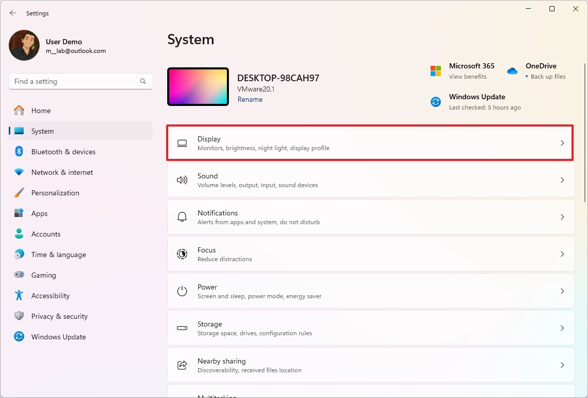 Open Display settings