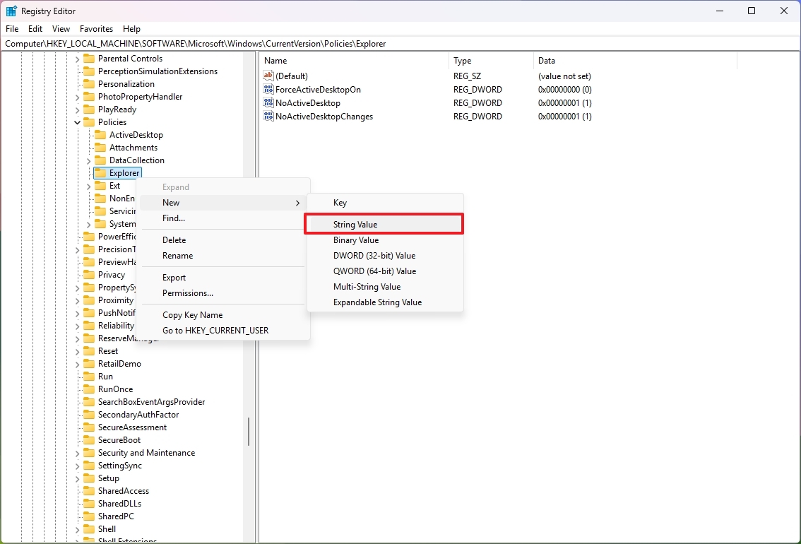 Registry create SettingsPageVisibility string