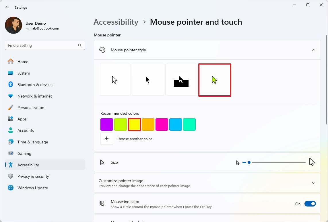 تغيير لون الفأرة