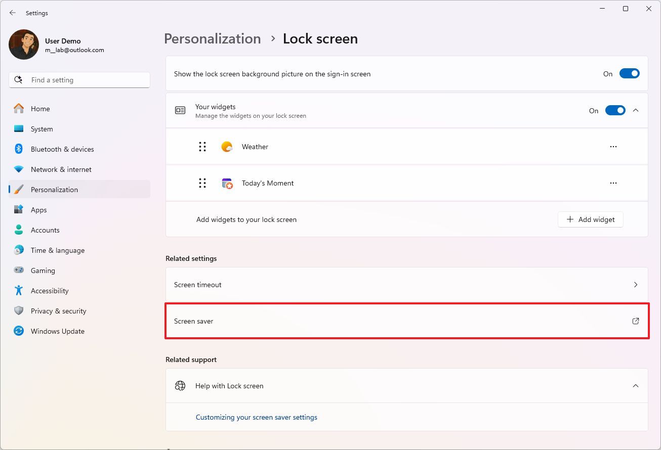شاشة التوقف (Screen Saver)