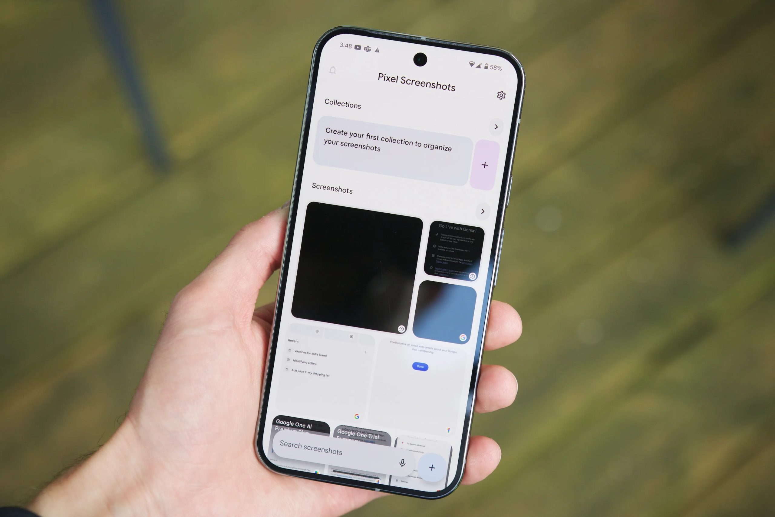 تطبيق Pixel Screenshots على هاتف Pixel 9 Pro XL.