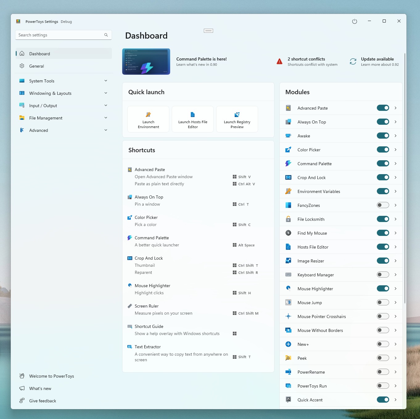 PowerToys mockup on Windows 11