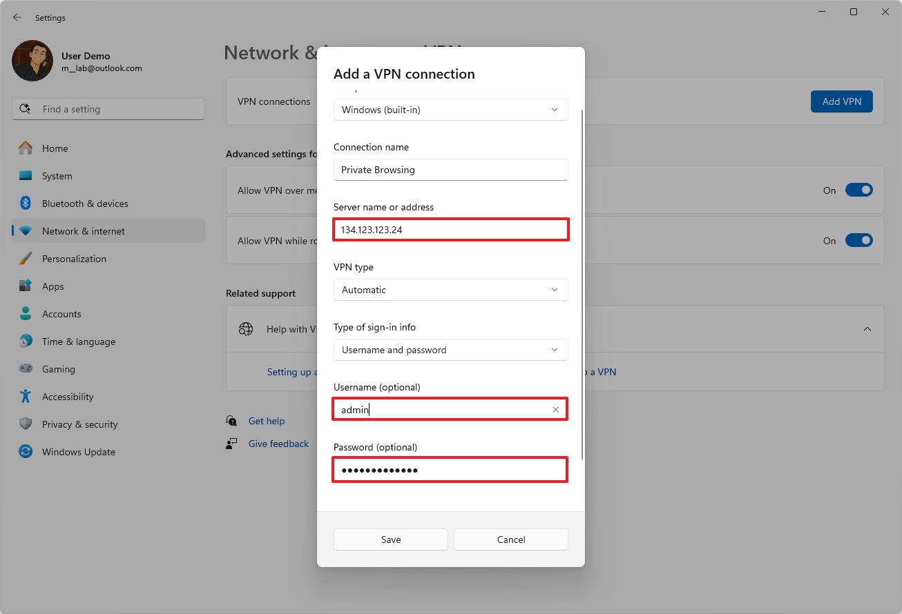 Windows 11 VPN settings