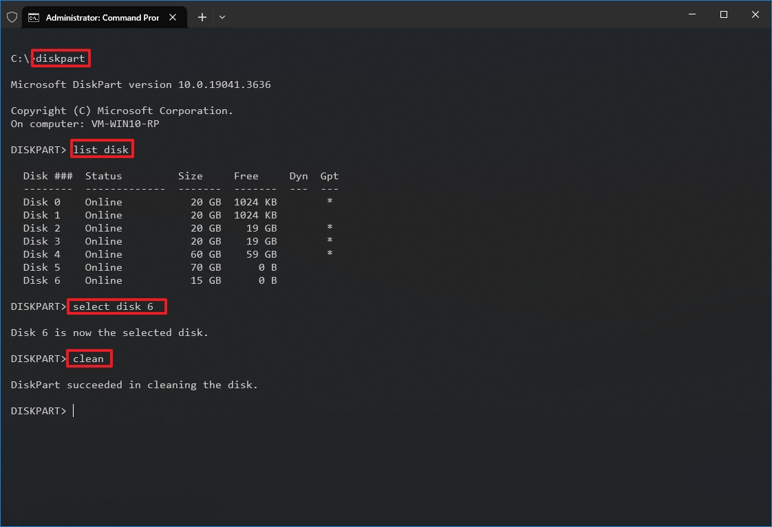 DiskPart clean GPT drive