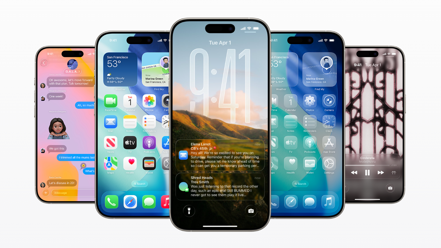 iOS 26 features on a series of iPhone screens