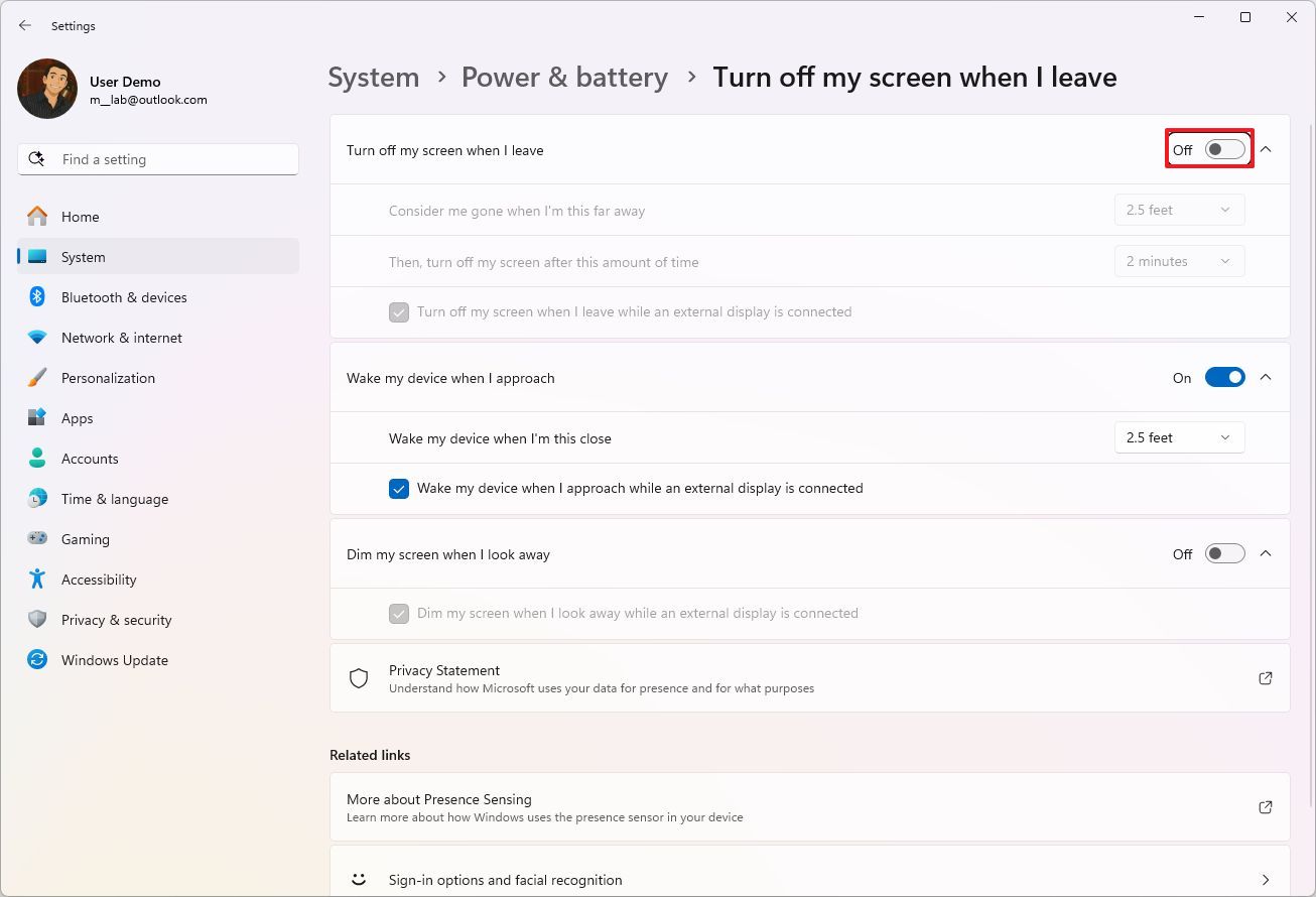Turn off my screen when I leave