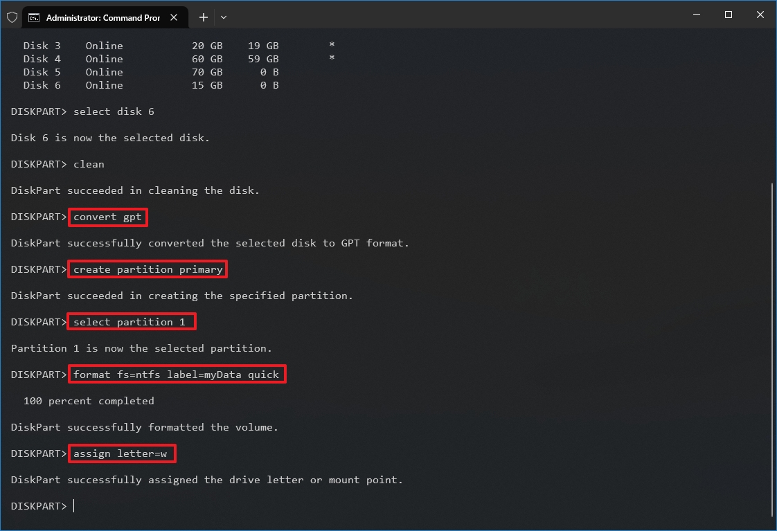 DiskPart format GPT partition