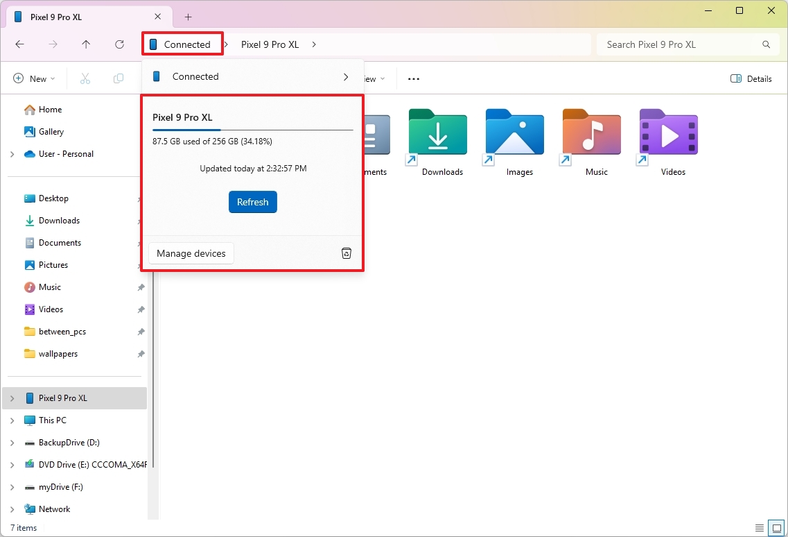 File Explorer mobile storage menu