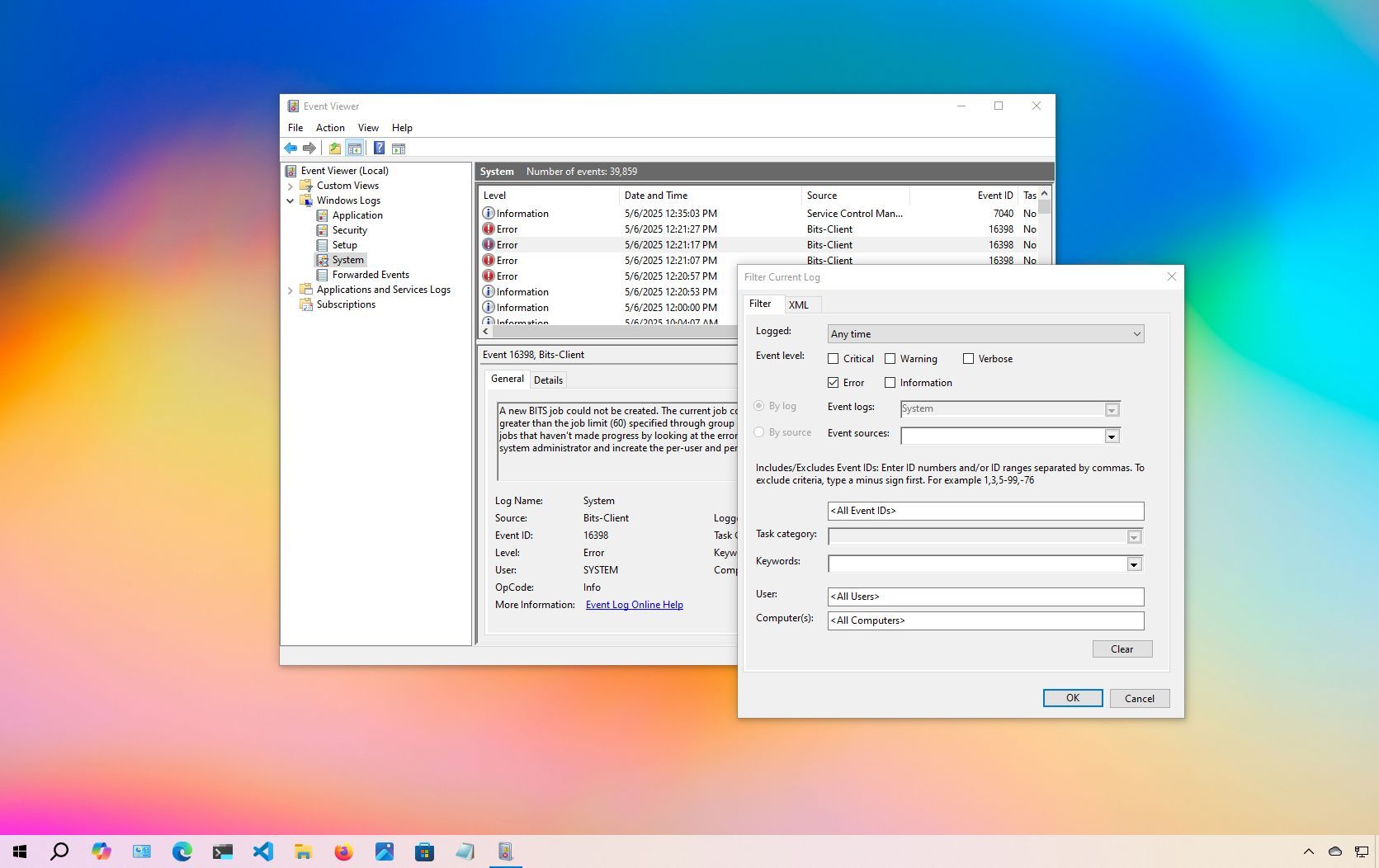 Windows 10 Event Viewer