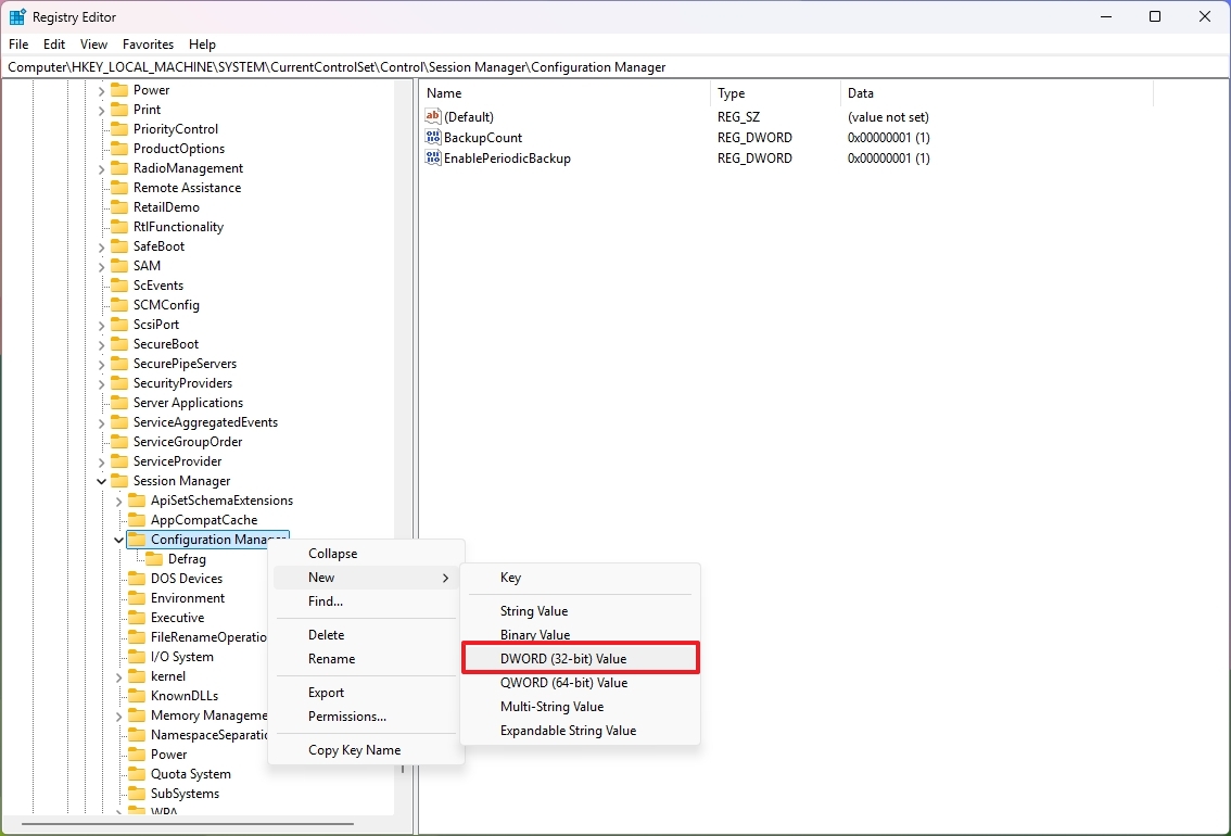 Registry create EnablePeriodicBackup key