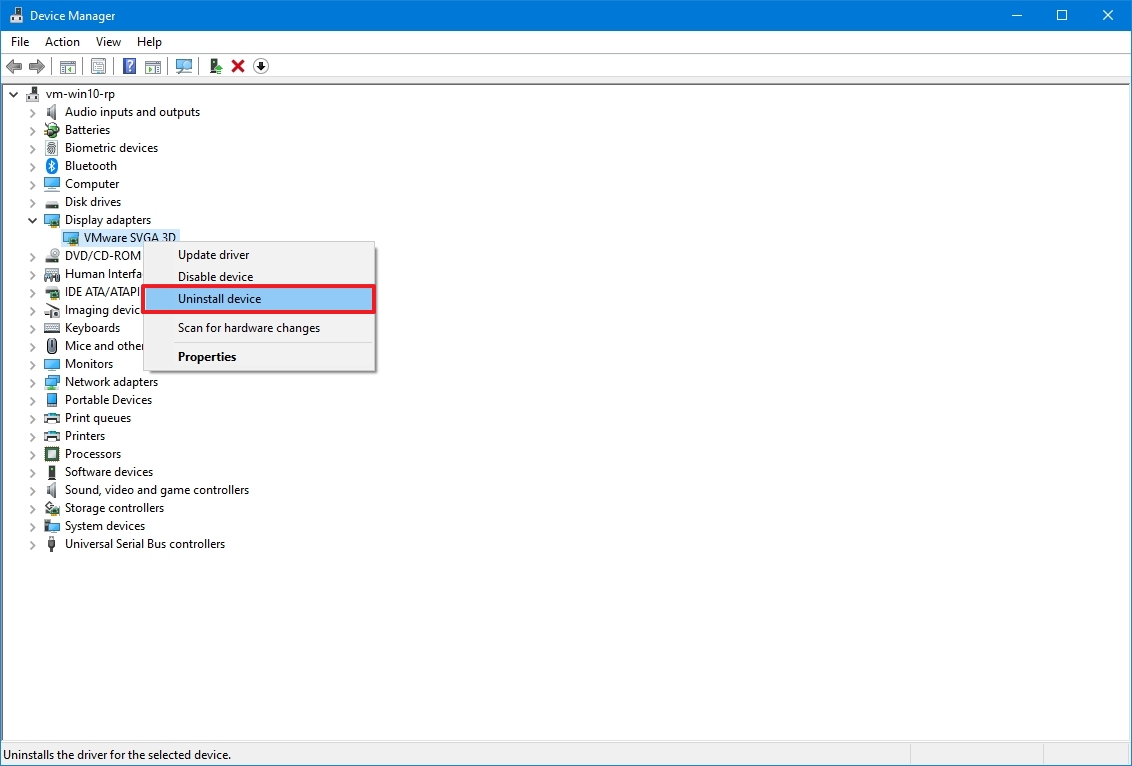 Device Manager uninstall driver