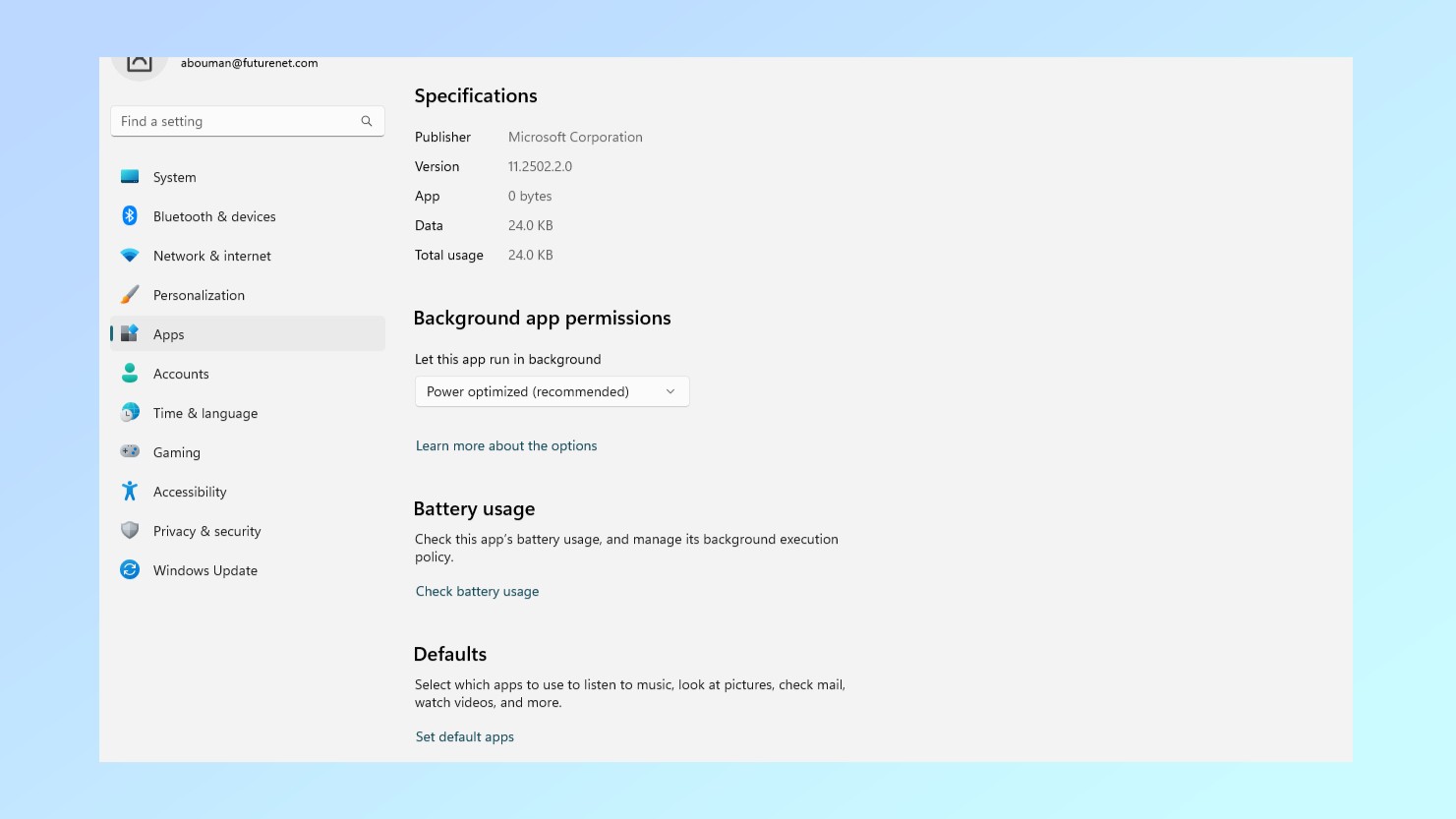 Background apps settings menu in Windows 11