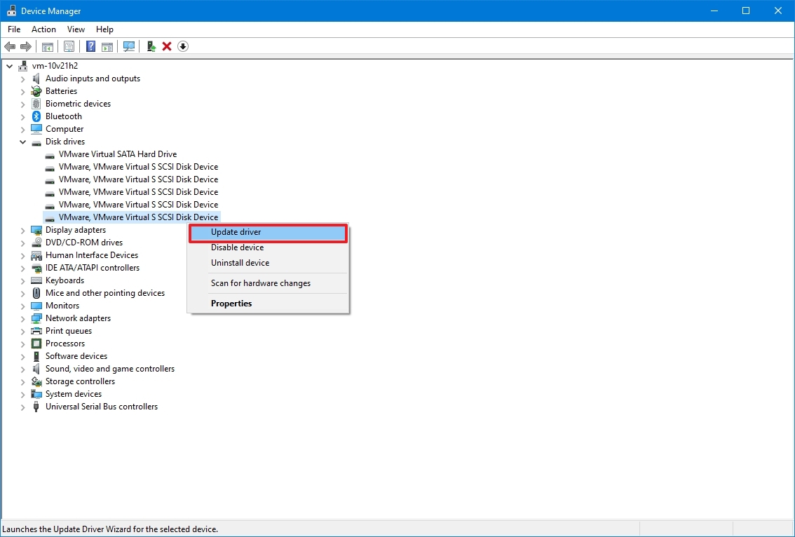 Device Manager update HDD driver option