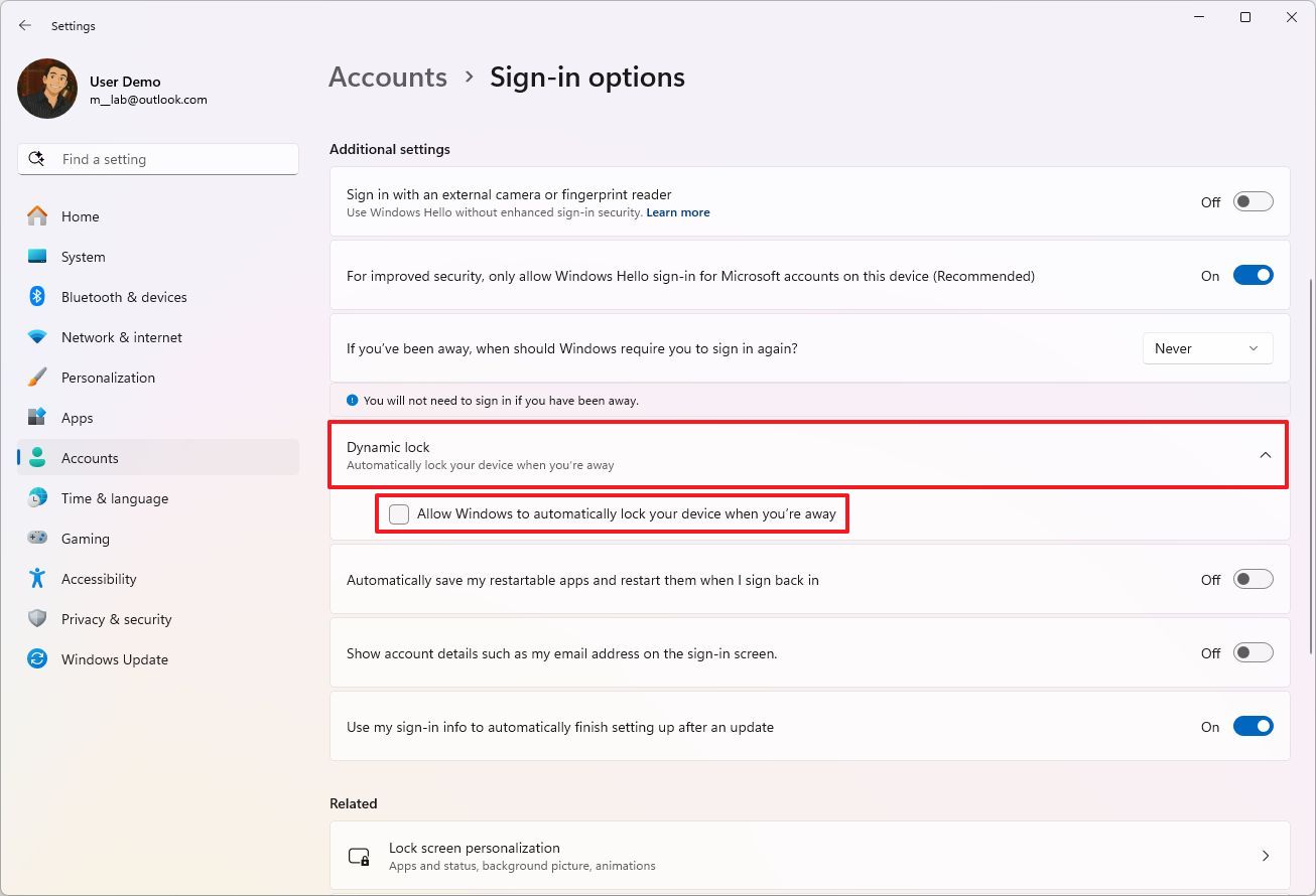 Disable Dynamic Lock