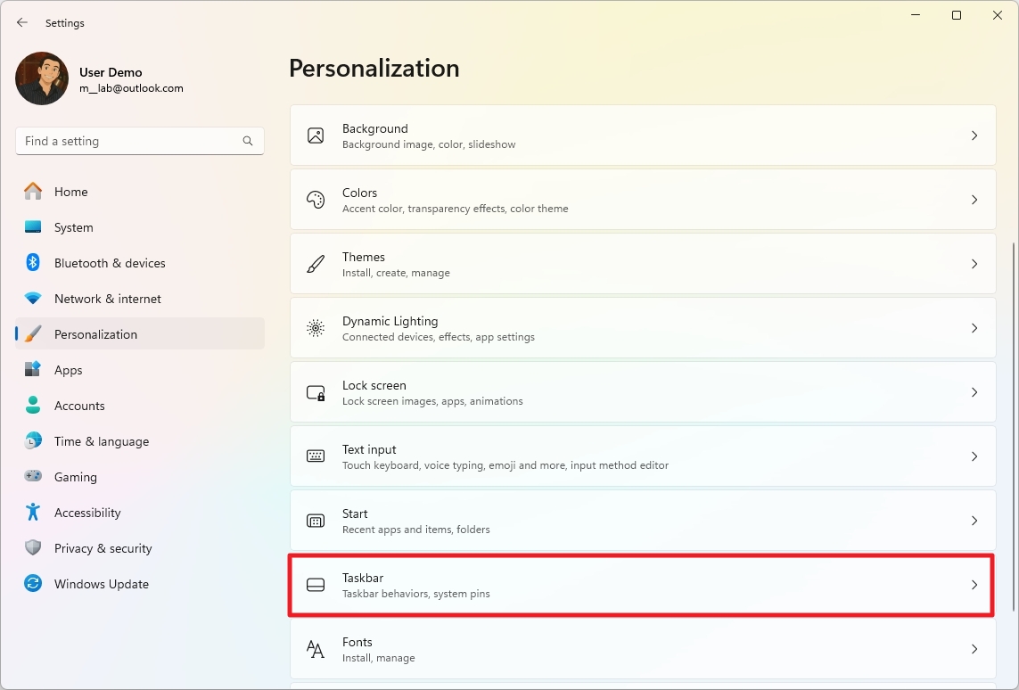 إعدادات شريط المهام (Taskbar settings)