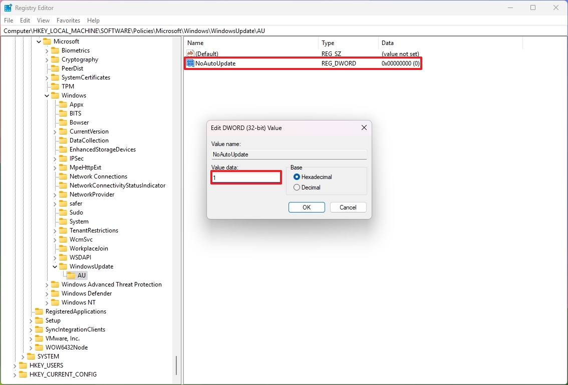 Registry disable Windows Update
