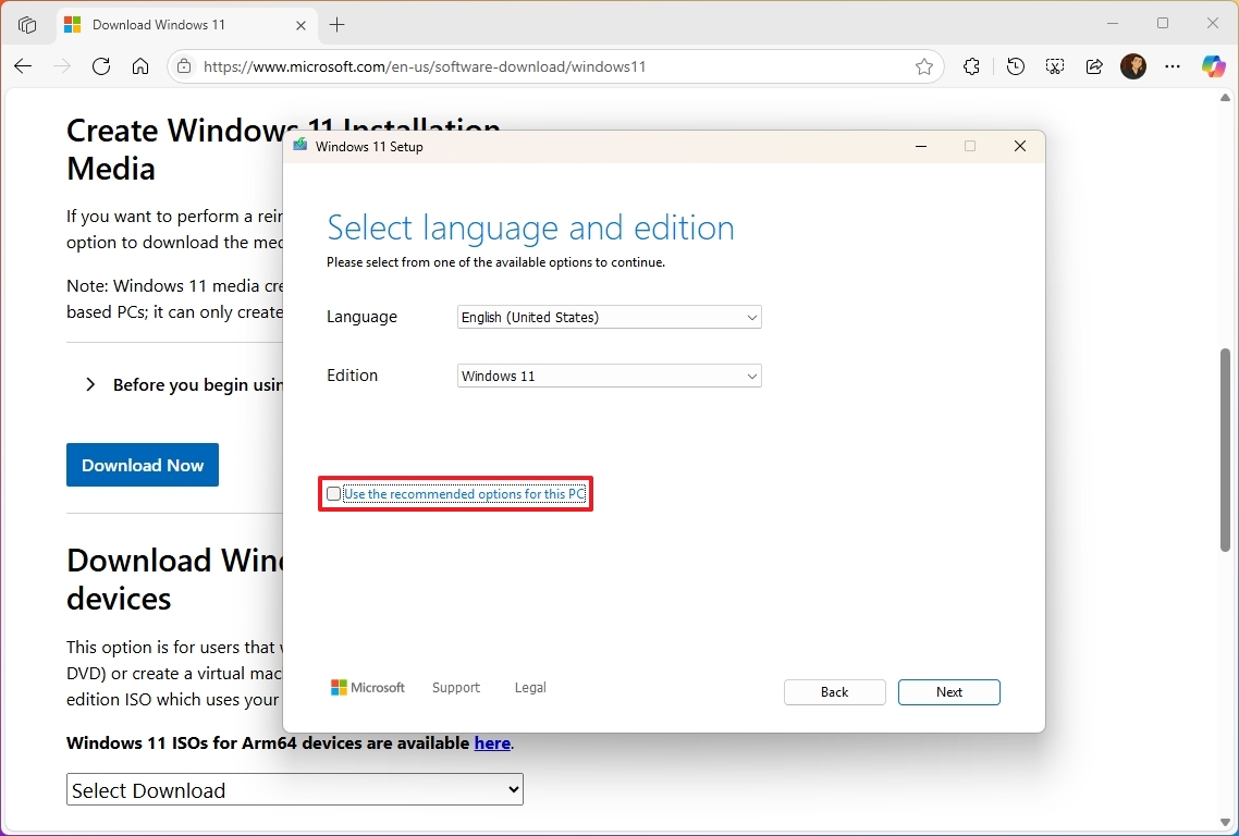 Media Creation Tool language settings