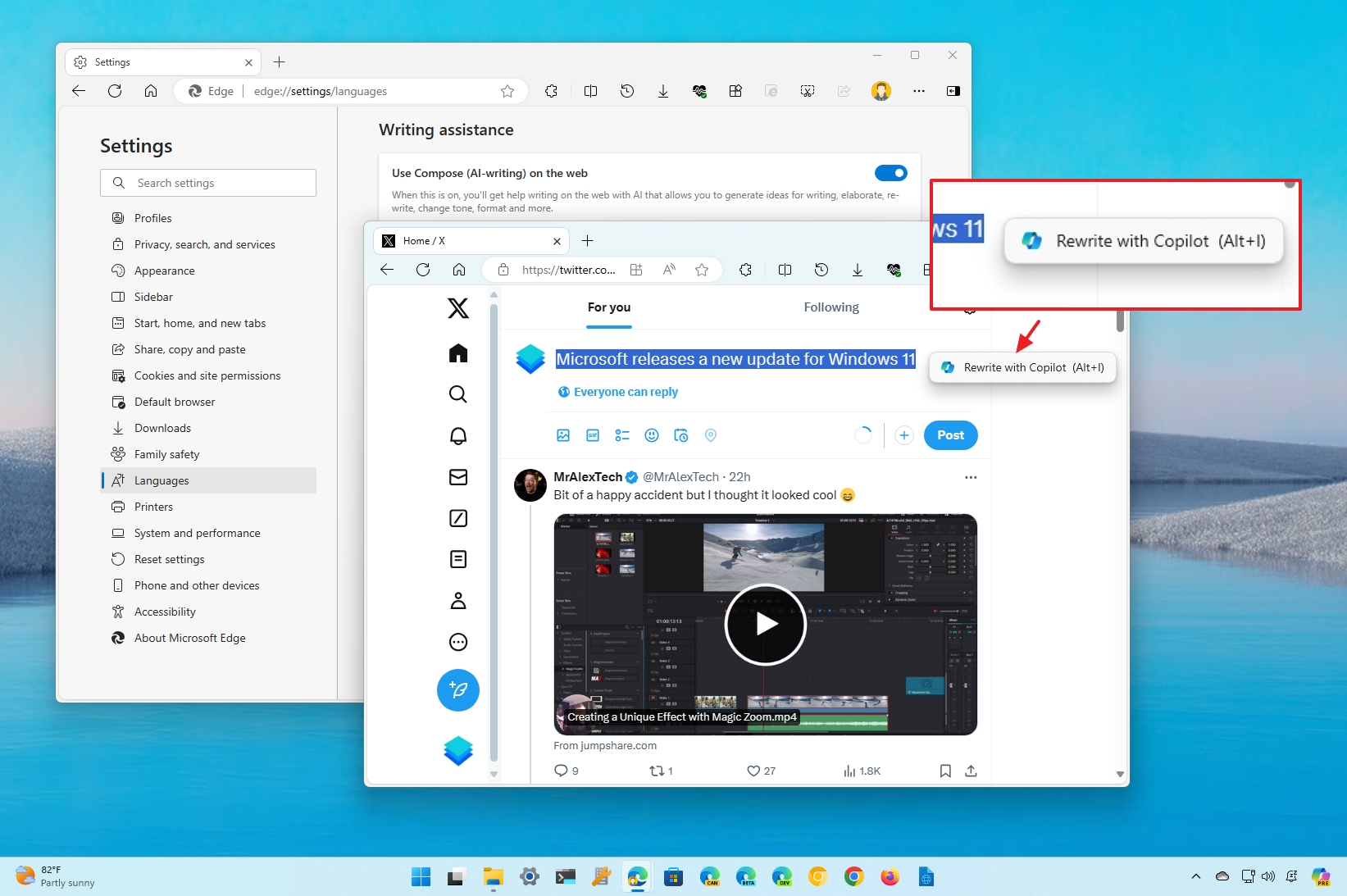 إعادة الكتابة بواسطة Copilot في Microsoft Edge