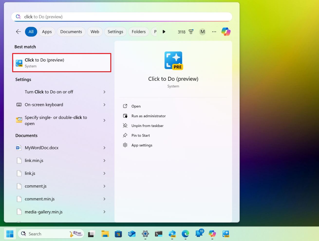 Open Click to Do from Start