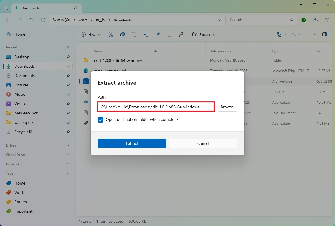 File Extract archive configuration