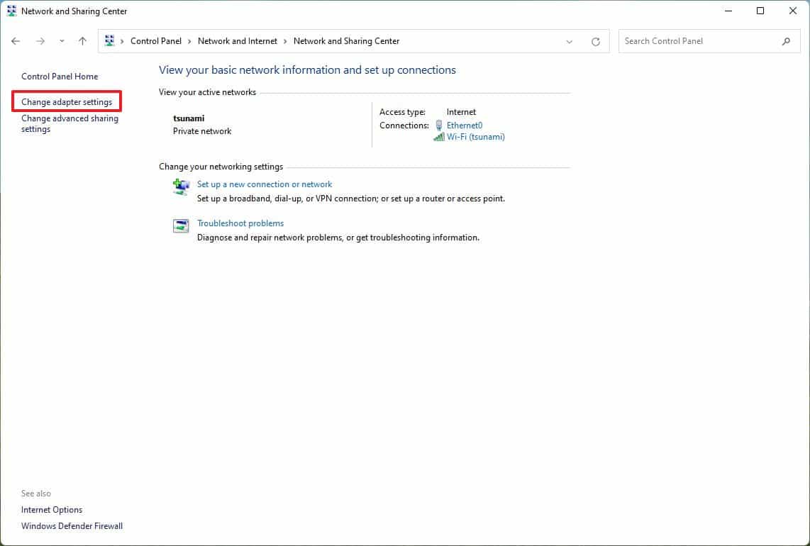 Change adapter settings