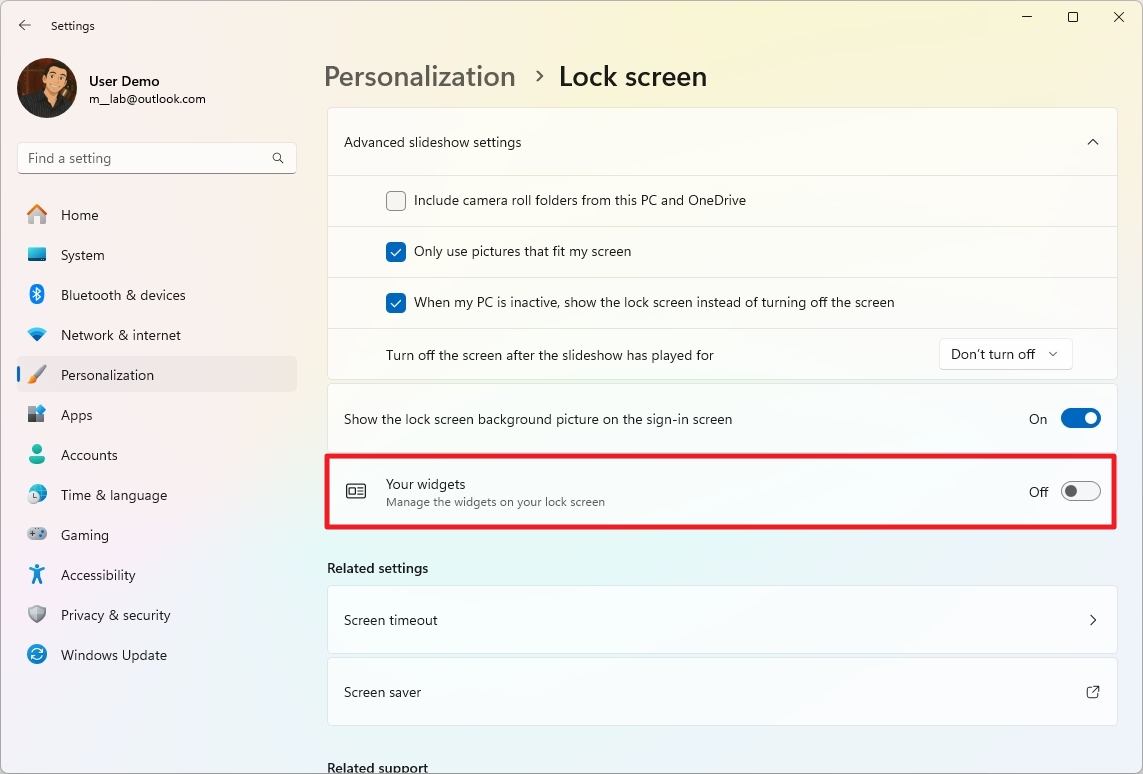 تعطيل الودجات في شاشة القفل