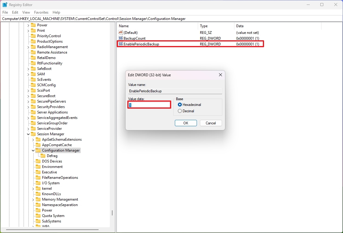 Enable automatic Registry backup