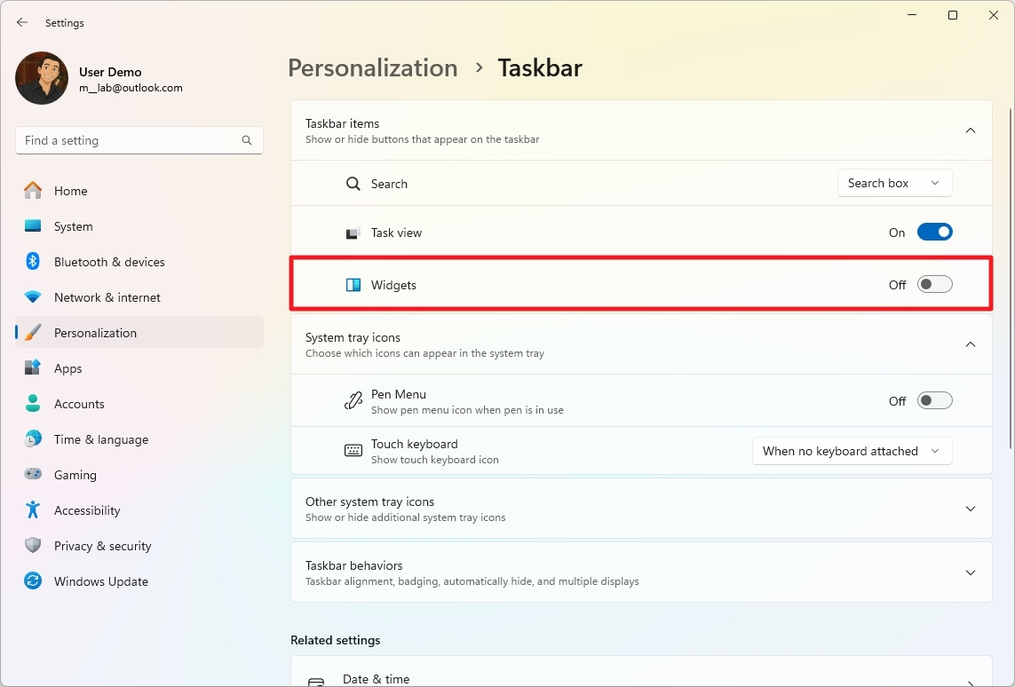 تعطيل أيقونة الأدوات (Disable Widgets icon)