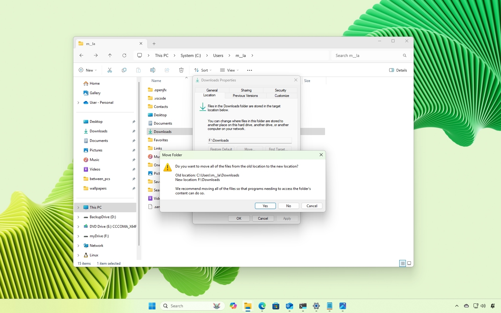 Windows 11 تغيير الموقع الافتراضي للتنزيلات