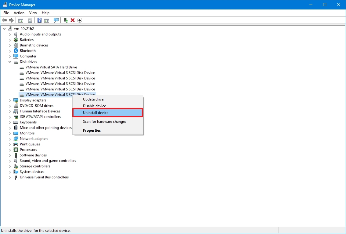 Uninstall storage device driver