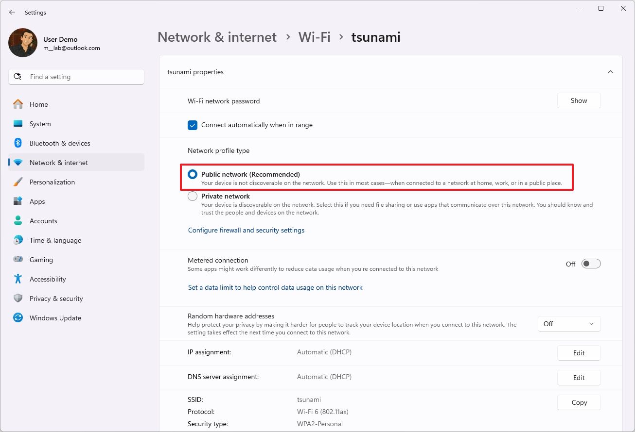 Wireless Public network profile