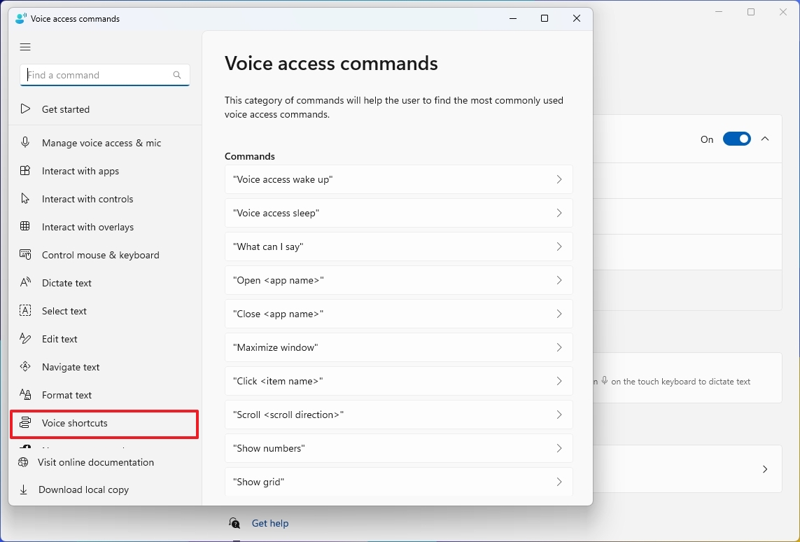 Voice Access Commands