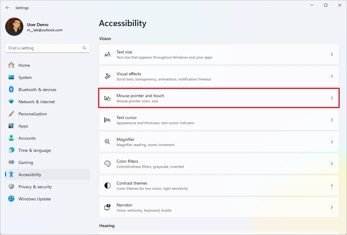 مؤشر الفأرة واللمس