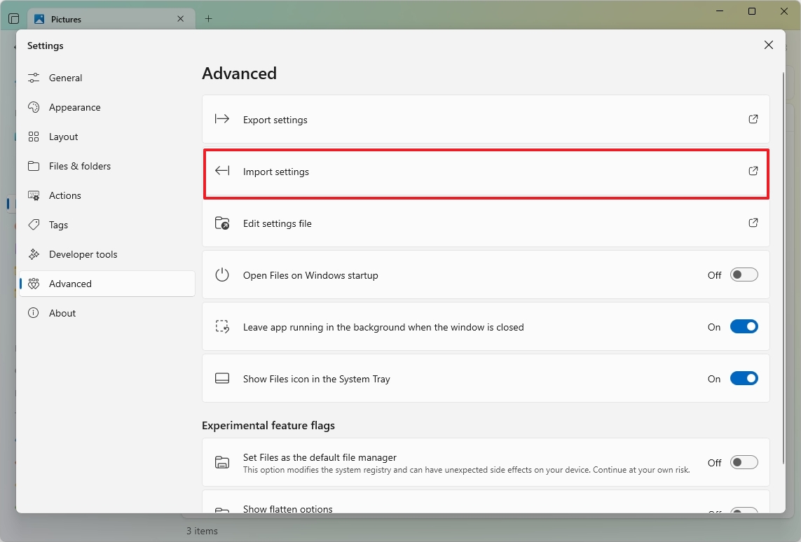 File App import settings