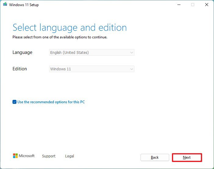 Media Creation Tool language
