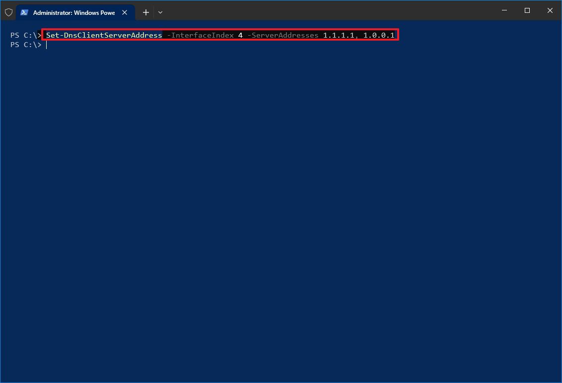 PowerShell set primary and secondary DNS addresses