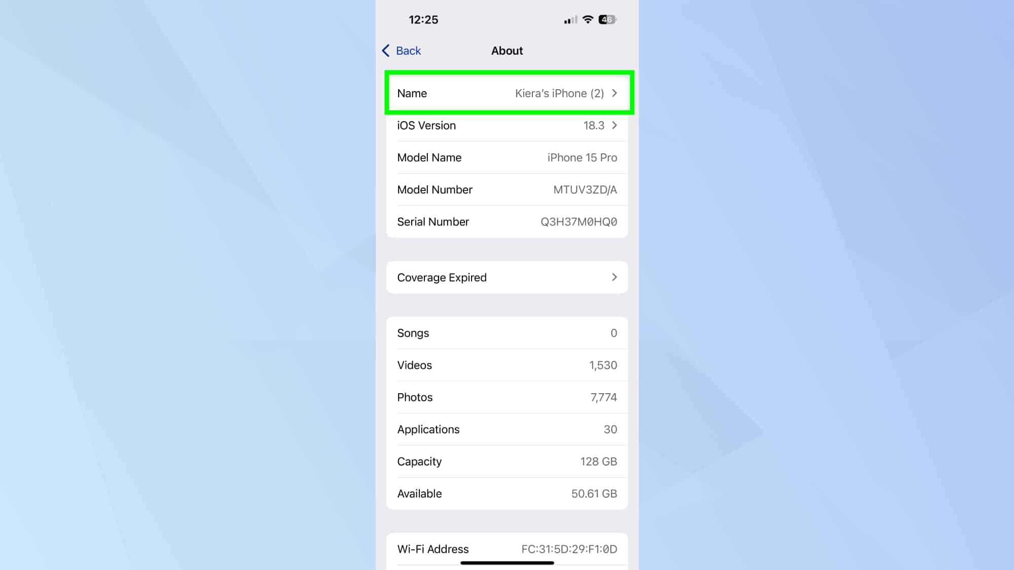 Changing iPhone name