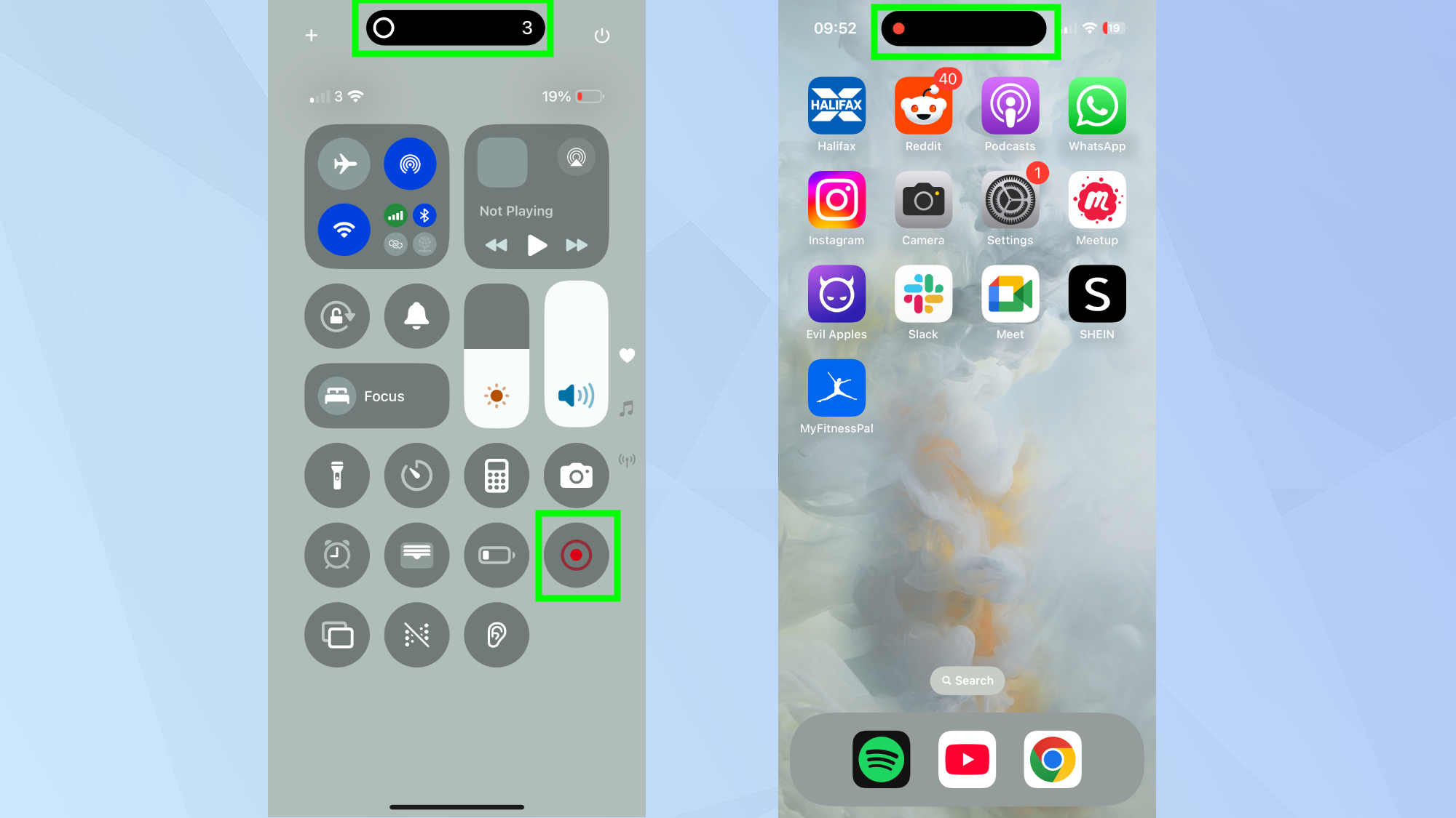 Active screen record on iPhone 16