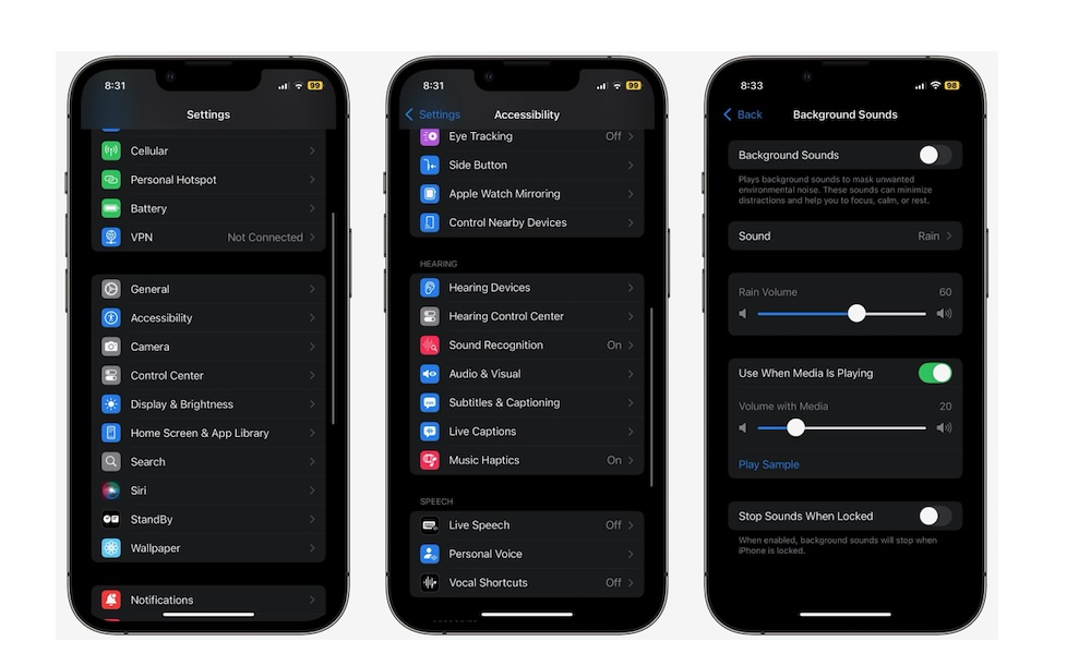 Background Sounds Accessibility feature iPhone