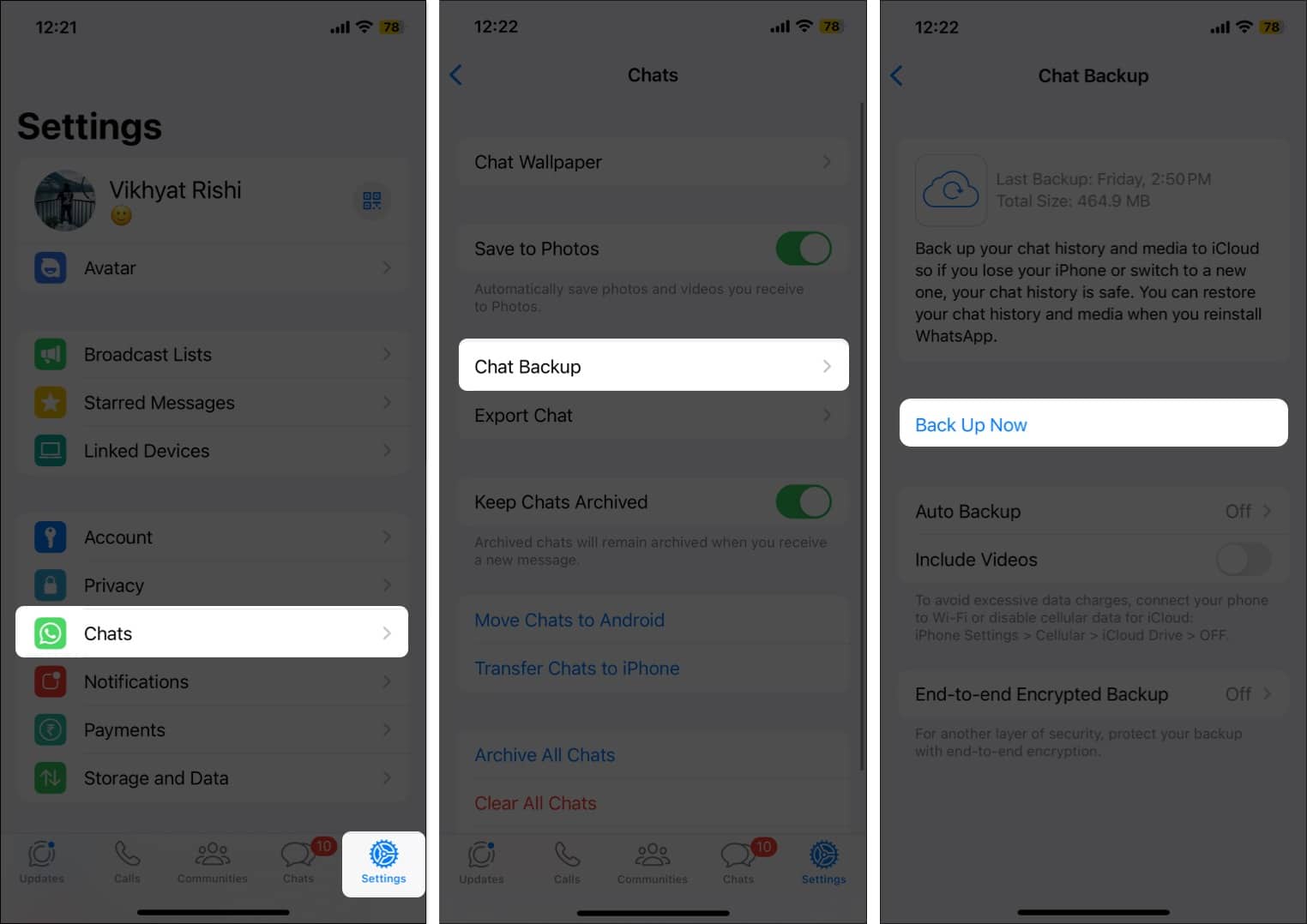Backup whatsapp chat manually on iphone