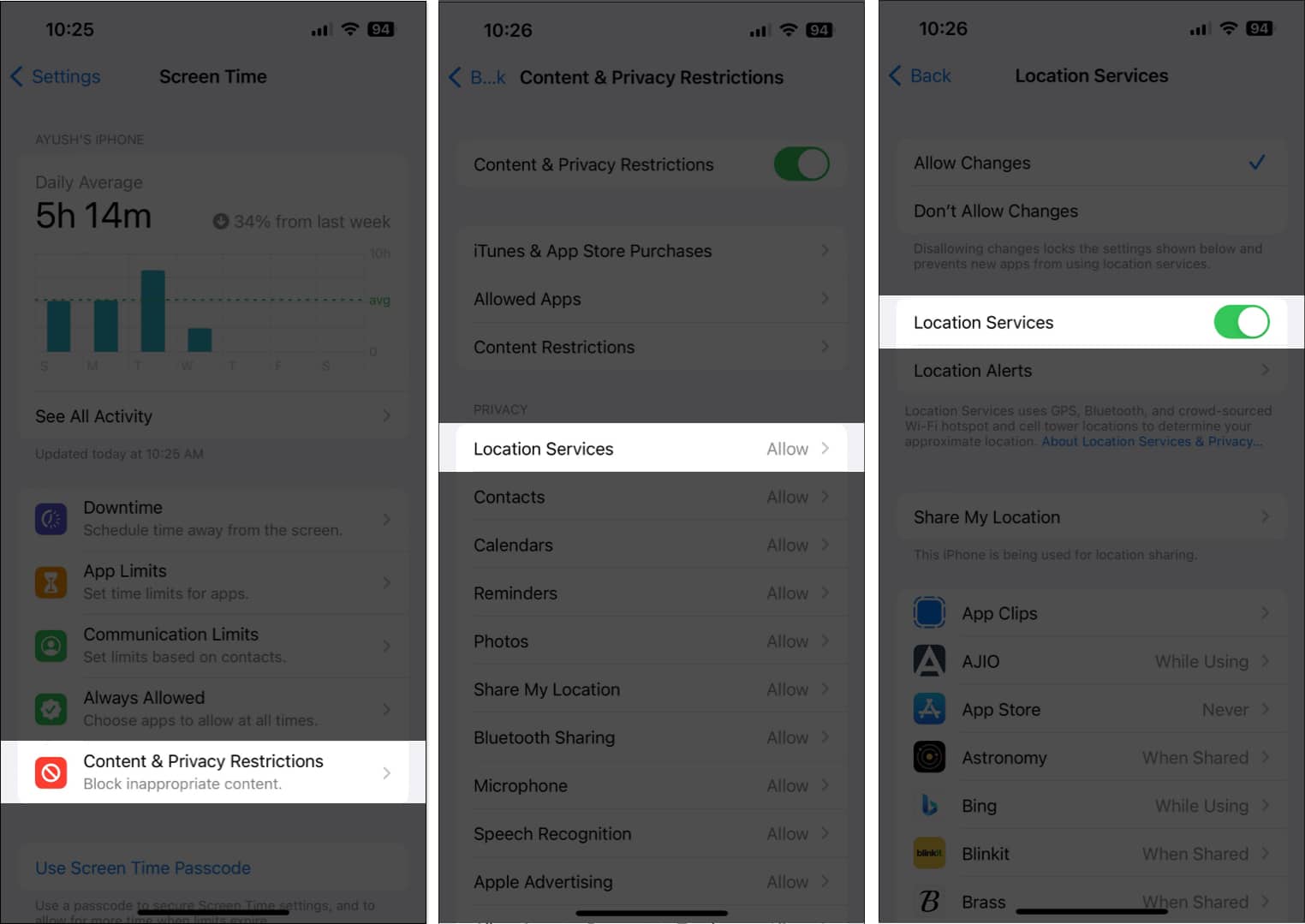 التحقق من قيود المحتوى والخصوصية على iPhone