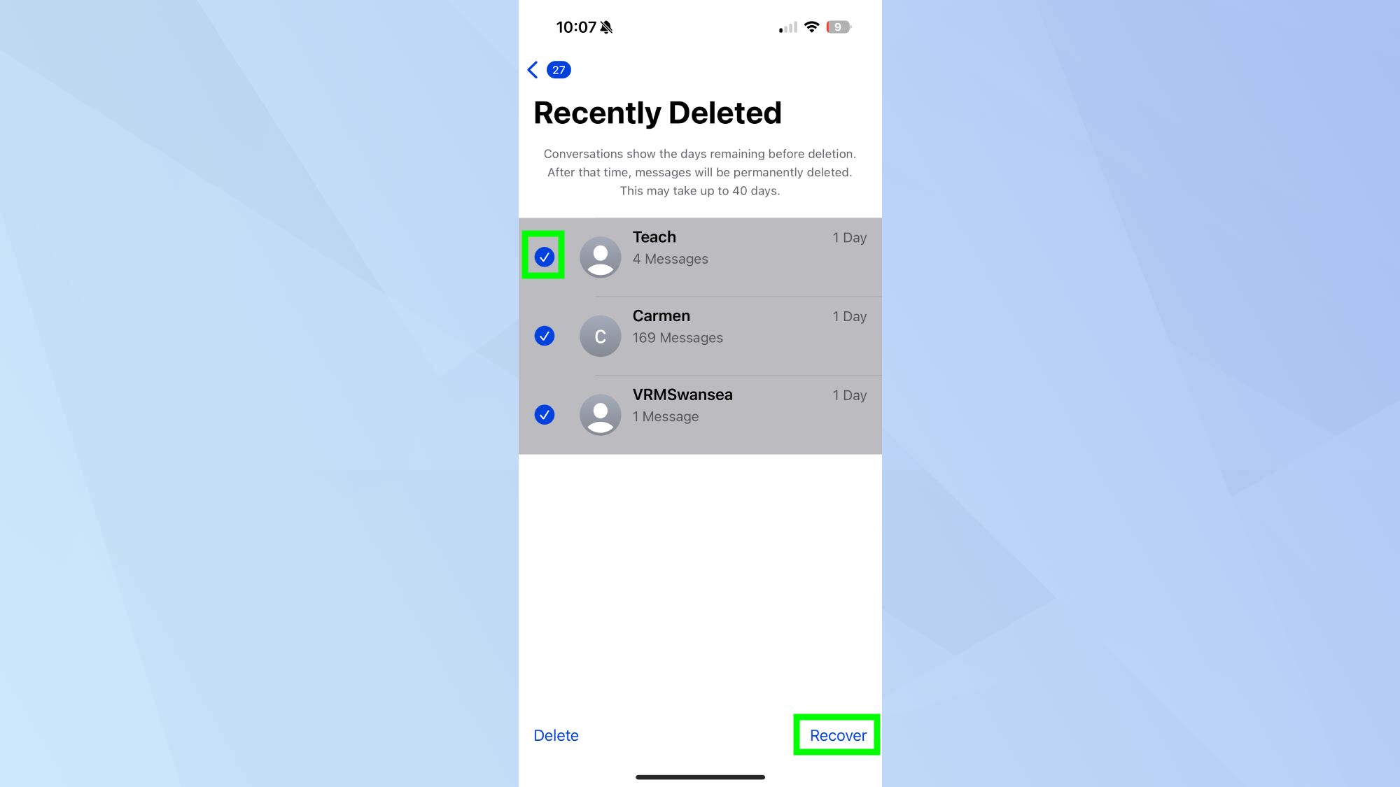 Recover recently deleted iPhone messages